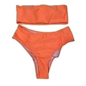 Bandeau High Waisted Bikini Two Piece - Fluorescent Orange - 
Size L - NWOT